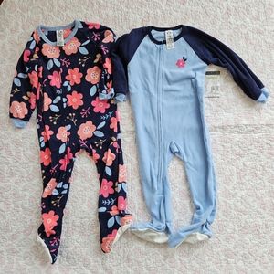 NWT Gerber Toddler Girl 2T Fleece Pajamas Bundle Footed One Piece Sleeper